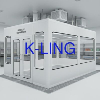اتاق تمیز دیواری سخت با سیستم تصفیه هوا فیلتر HEPA درب مقاوم در آتش و پنجره شیشه ای آلی با خلاء دو لایه